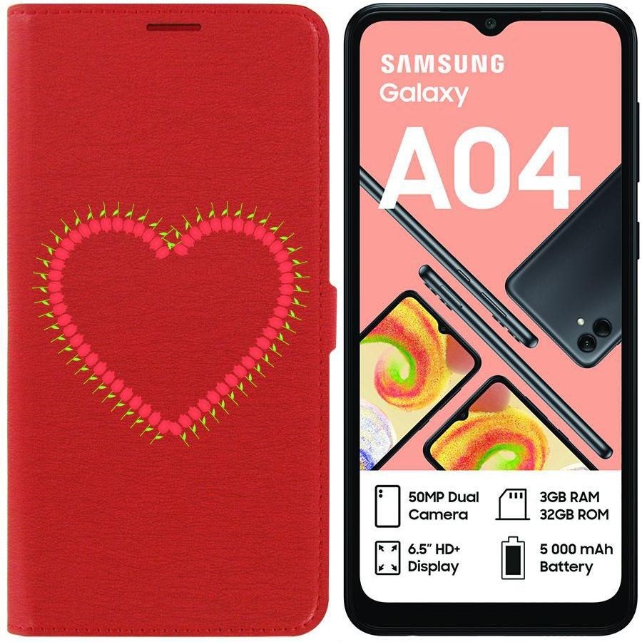 фото Чехол-книжка eco для samsung galaxy a04 (a045) сердце из тюльпанов (красный) krutoff