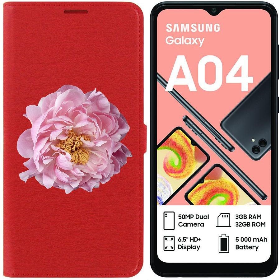 фото Чехол-книжка eco для samsung galaxy a04 (a045) розовый пион (красный) krutoff