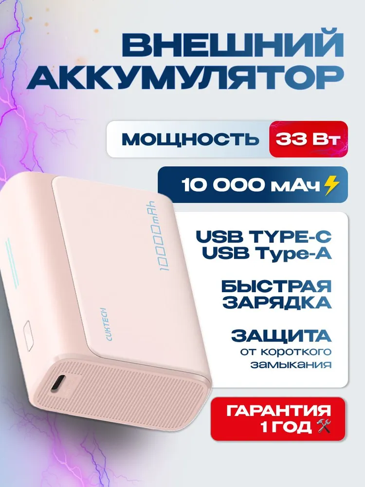 

Внешний аккумулятор Power Bank Cuktech PB100 Pink 10000 мАч, PB100