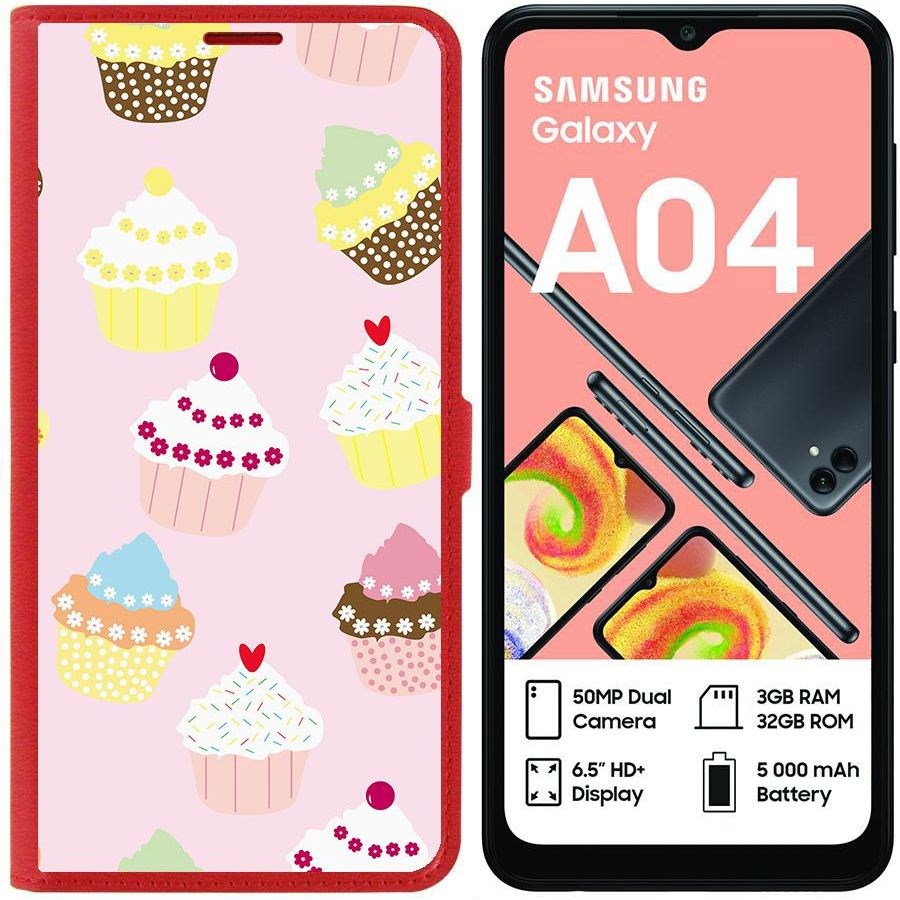 

Чехол-книжка Eco для Samsung Galaxy A04 (A045) Пироженки (красный)