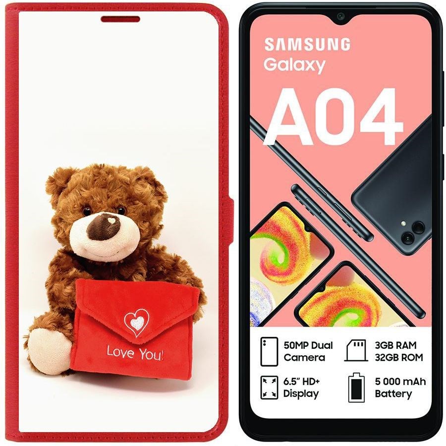 

Чехол-книжка Eco для Samsung Galaxy A04 (A045) Медвежонок тебя любит (красный)