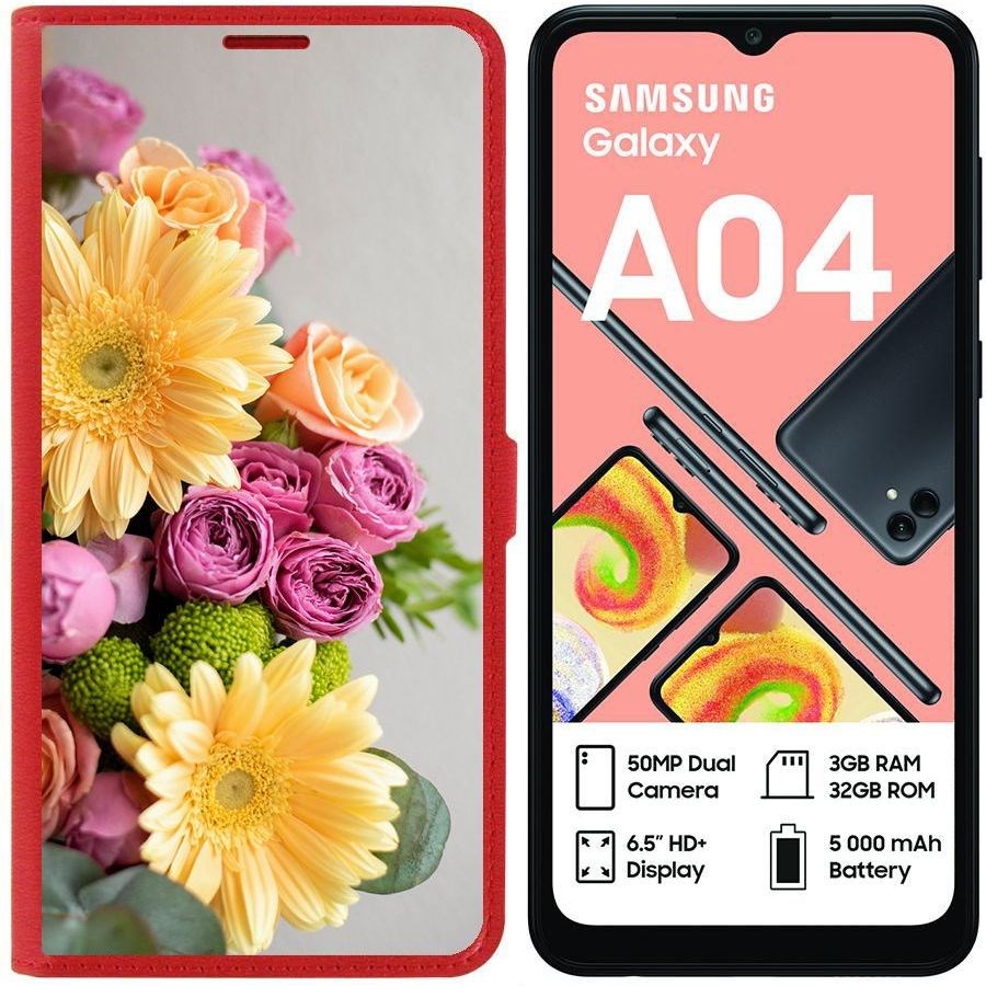

Чехол-книжка Eco для Samsung Galaxy A04 (A045) Букет (красный)