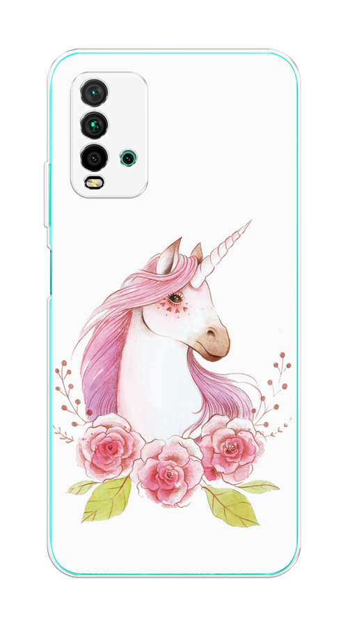 

Чехол на Xiaomi Redmi 9T "Единорог цветы", Белый;розовый;серый, 39850-1