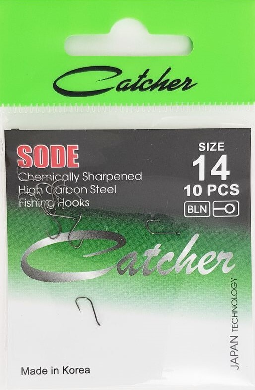 

Одинарные крючки Catcher Chod Hook №14 BN, с колечком, прямое острие, с бородкой, Черный, SODE