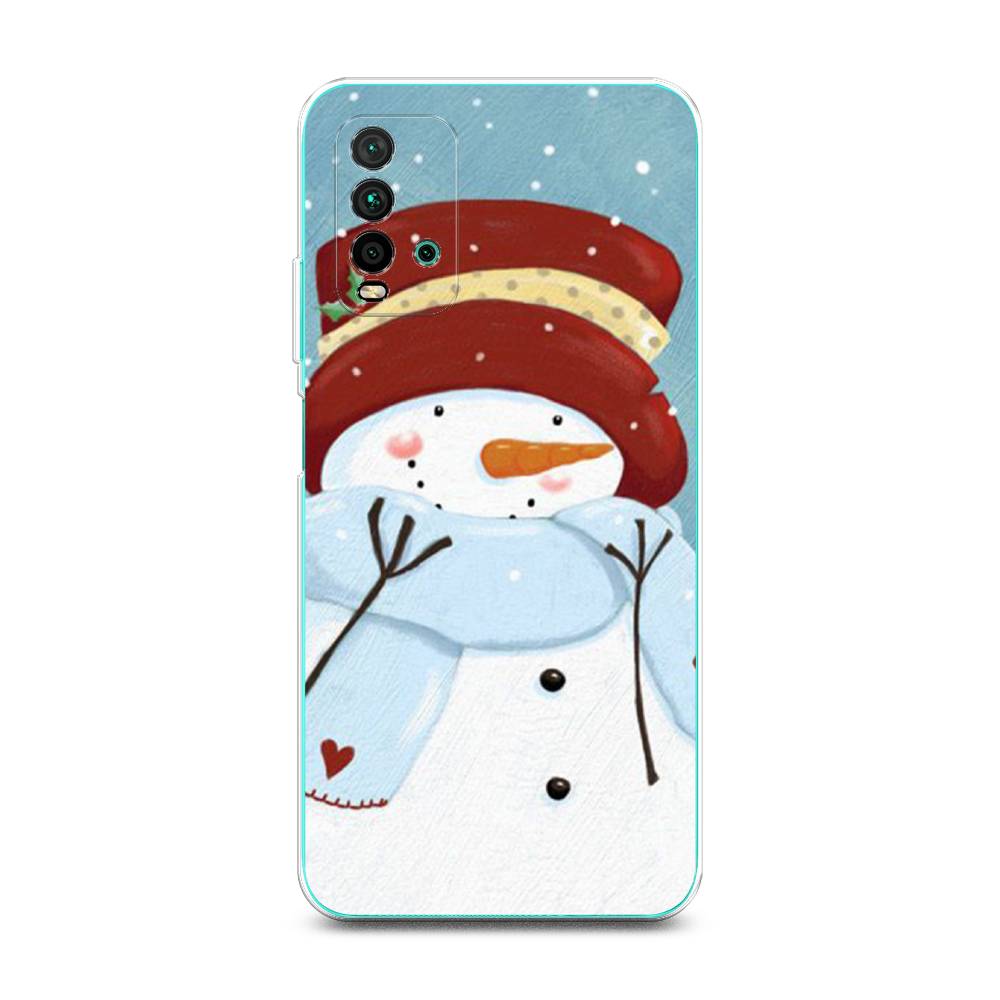 

Чехол для Xiaomi Redmi 9T "Застенчивый снеговик", Голубой;белый;красный, 39850-5