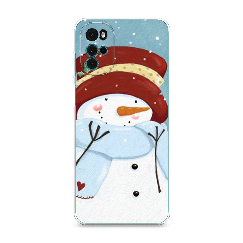 

Чехол на Motorola Moto G22 "Застенчивый снеговик", Голубой;белый;красный, 243150-5