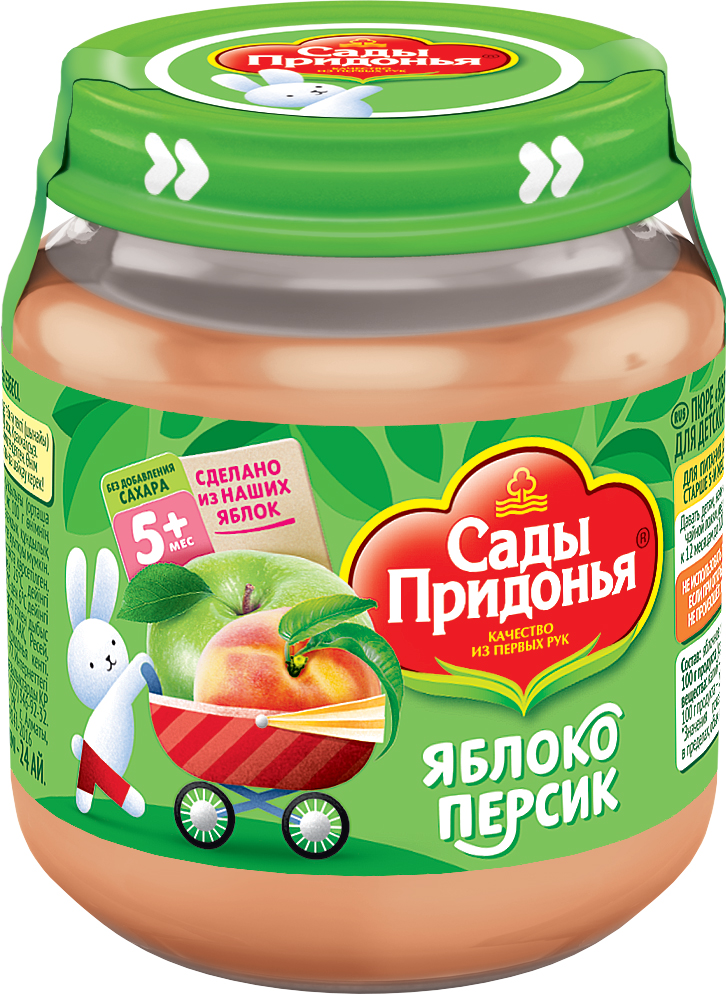 Пюре фруктовое Сады Придонья Яблоко-персик с 5 мес. 120 г, 1 шт.