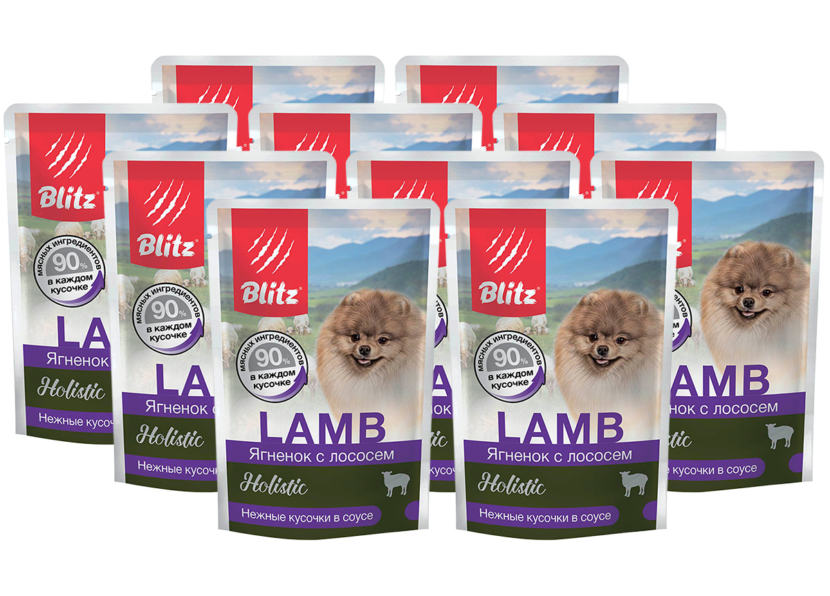 

Влажный корм для собак BLITZ HOLISTIC LAMB, с ягненком и лососем, 10 шт по 85 г