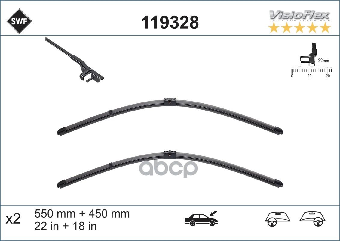 

Щетки Ст./Очист.Swf Vf 550/450мм X 2 Valeo арт. 119328