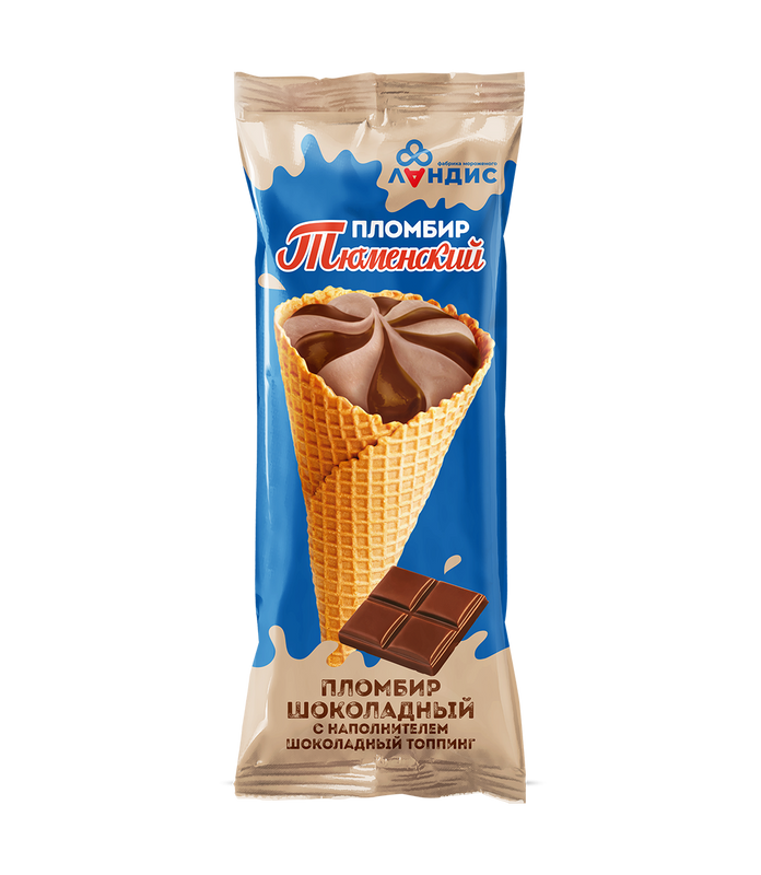 

Мороженое Тюменский рожок, шоколадный пломбир, с шоколадным топпингом, 15%, 90 г