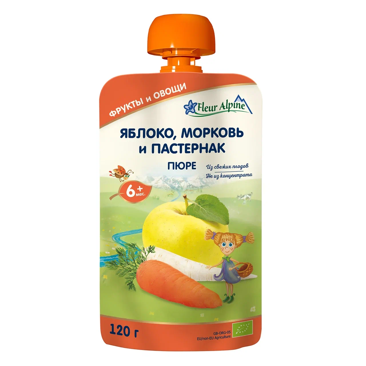 Пюре детское Fleur Alpine Яблоко морковь и пастернак с 6 месяцев 120 г 1 шт 229₽