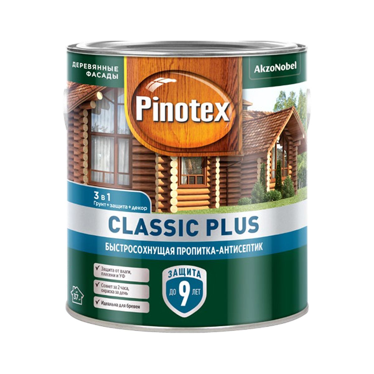 Пропитка-антисептик Pinotex Classic Plus 3 в 1,быстросохнущая, сосна, 900 мл пропитка антисептик pinotex classic plus 3 в 1 быстросохнущая тиковое дерево 900 мл