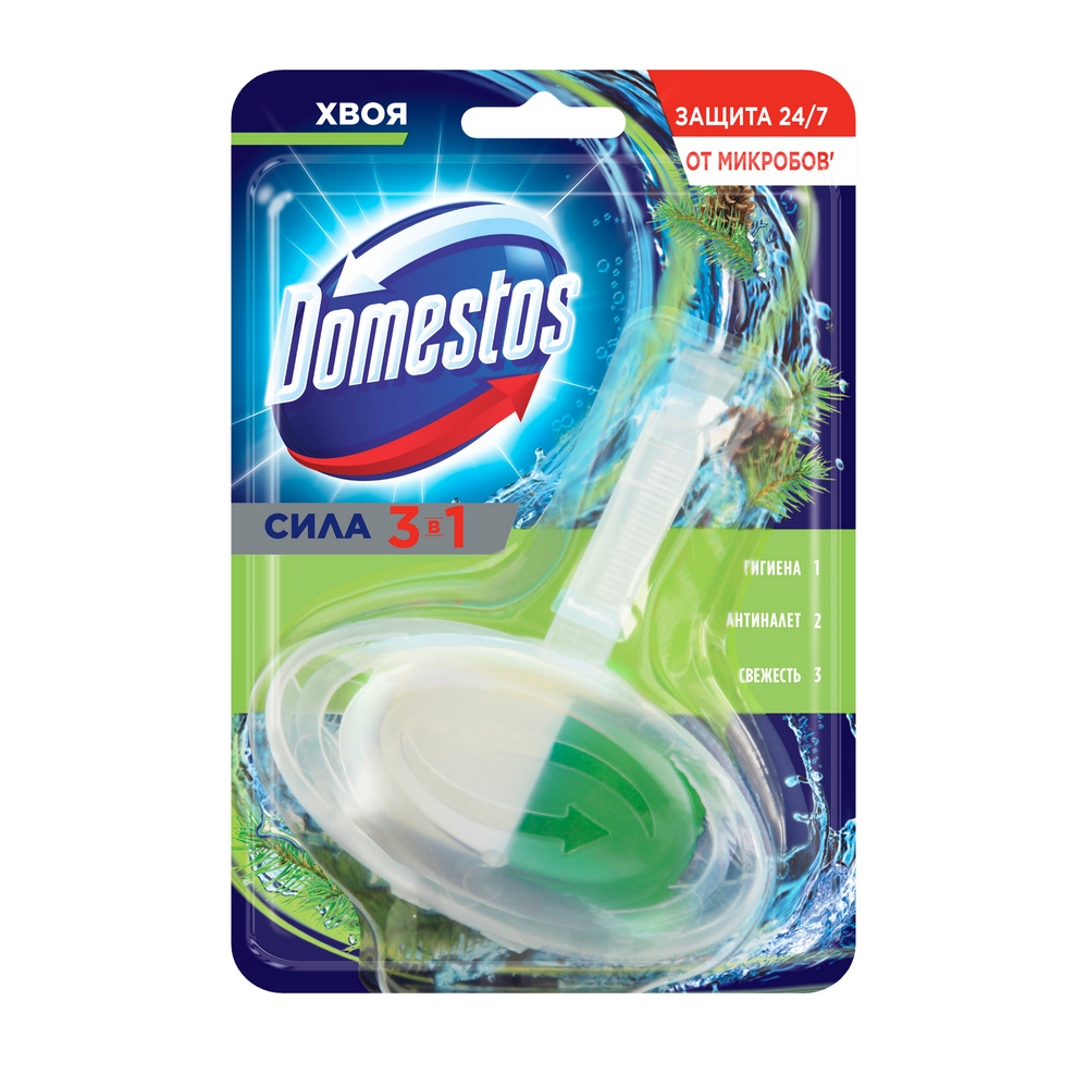 фото Сменный гигиенический блок для унитаза domestos 3в1 хвоя 40 г