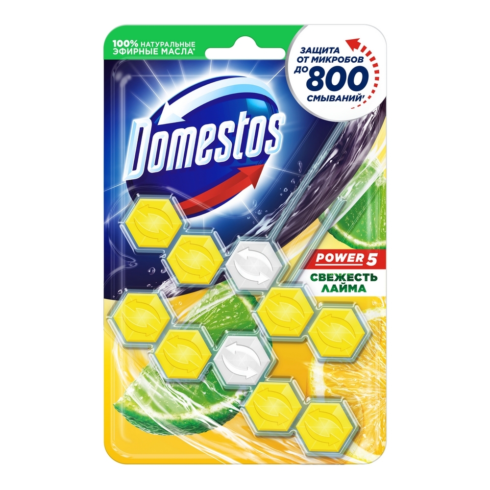 фото Блок для очищения унитаза domestos power 5 свежесть лайма дуо 2*55 г