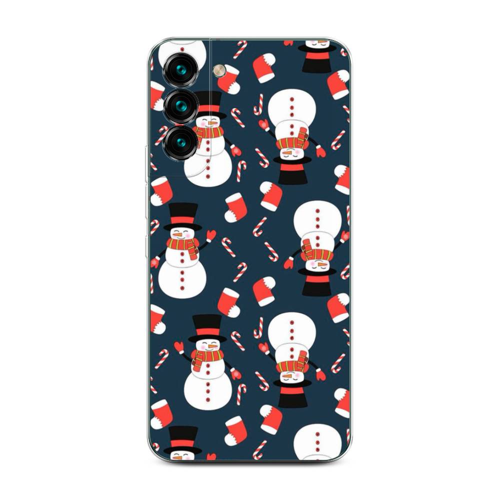 

Чехол на Samsung Galaxy S22 Plus "Синие снеговики", Синий;белый;красный, 2103950-5