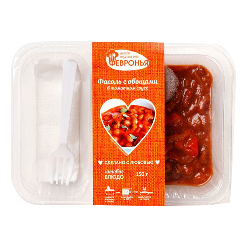 

Фасоль Февронья с овощами, в томатном соусе, 150 г