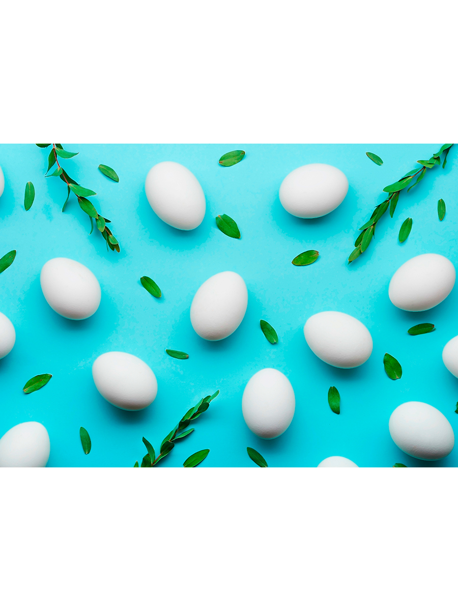 фото Постер drabs a3 белые яйца с зелеными листочками на мятном столе