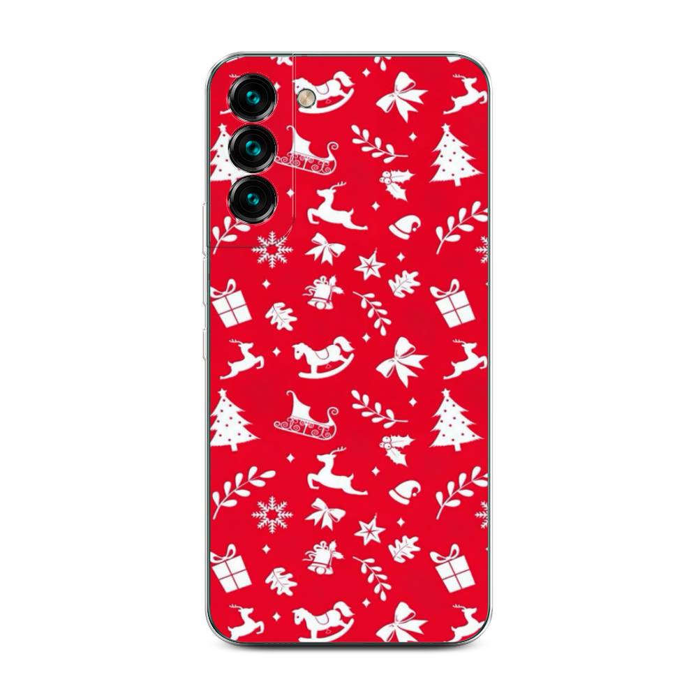

Чехол на Samsung Galaxy S22 Plus "Красный новогодний фон", Красный;белый, 2103950-5