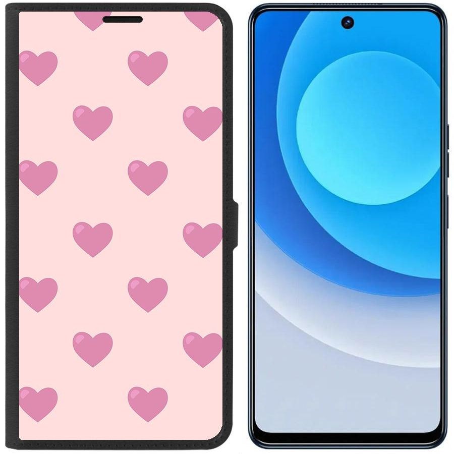 

Чехол-книжка Eco для Tecno Camon 19 Пурпурные сердца (черный)