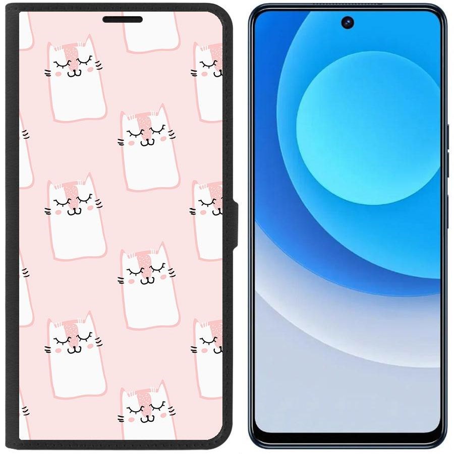 Чехол-книжка Eco для Tecno Camon 19 Котики паттерн (черный)