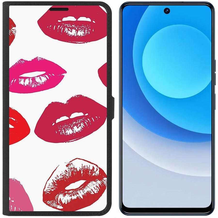 Чехол-книжка Eco для Tecno Camon 19 Губы паттерн 2 (черный)