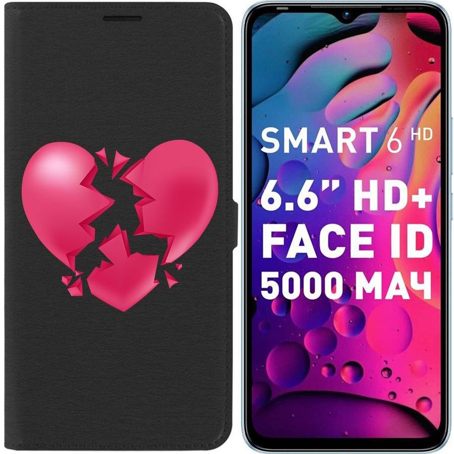 

Чехол-книжка Eco для Infinix Smart 6 HD Разбитое сердце (черный)