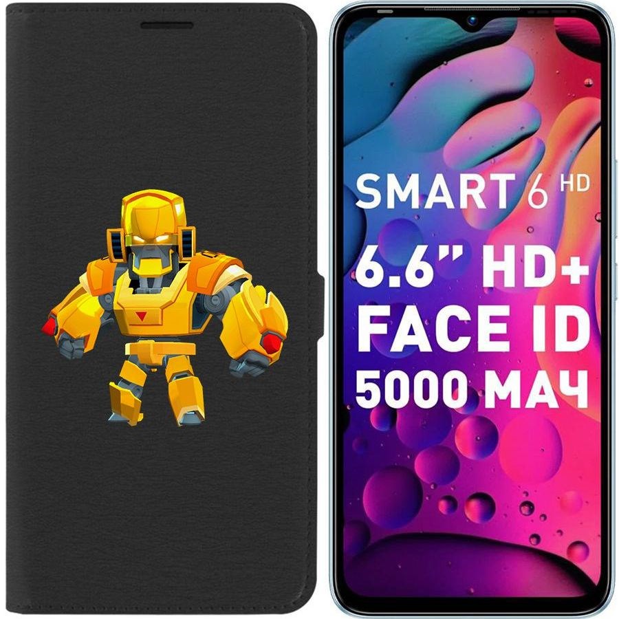 

Чехол-книжка Eco для Infinix Smart 6 HD Brawl Stars-Бо Золотой Меха (черный)