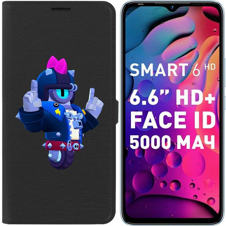 

Чехол-книжка Eco для Infinix Smart 6 HD Brawl Stars-Дикий Сту (черный)