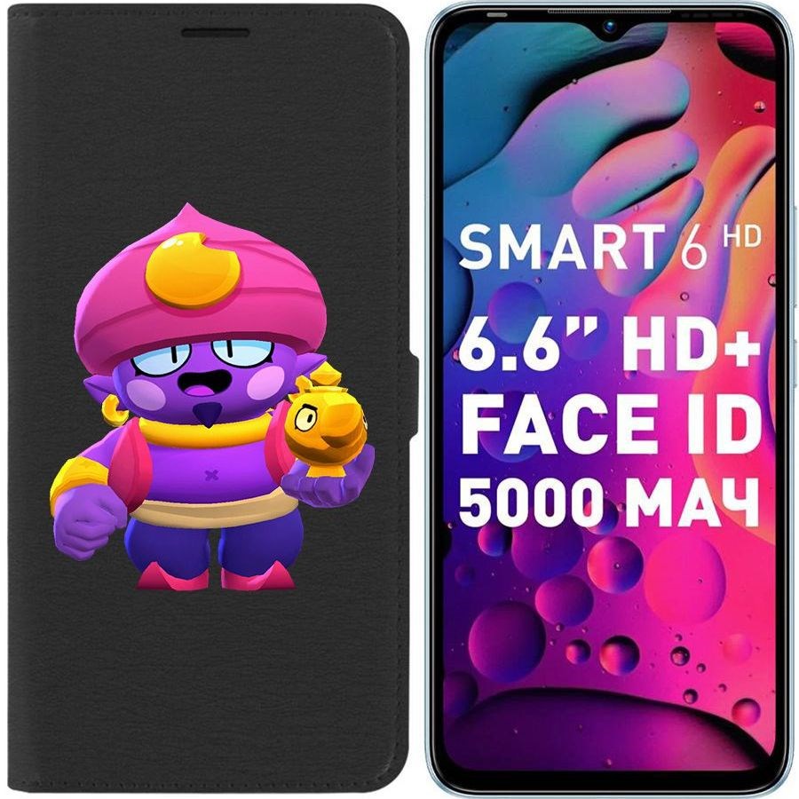 

Чехол-книжка Eco для Infinix Smart 6 HD Brawl Stars-Джин (черный)