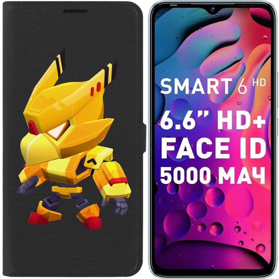 

Чехол-книжка Eco для Infinix Smart 6 HD Brawl Stars-Ворон Золотой Меха (черный)