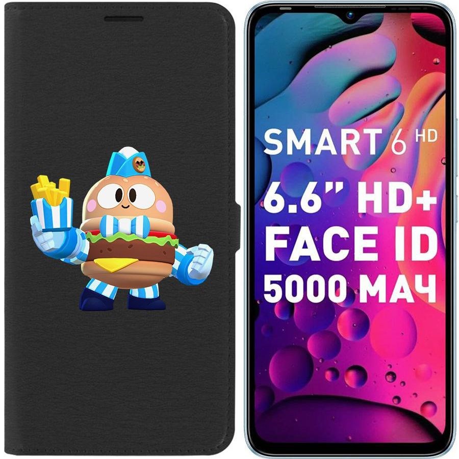 

Чехол-книжка Eco для Infinix Smart 6 HD Brawl Stars-Бургер Лу (черный)