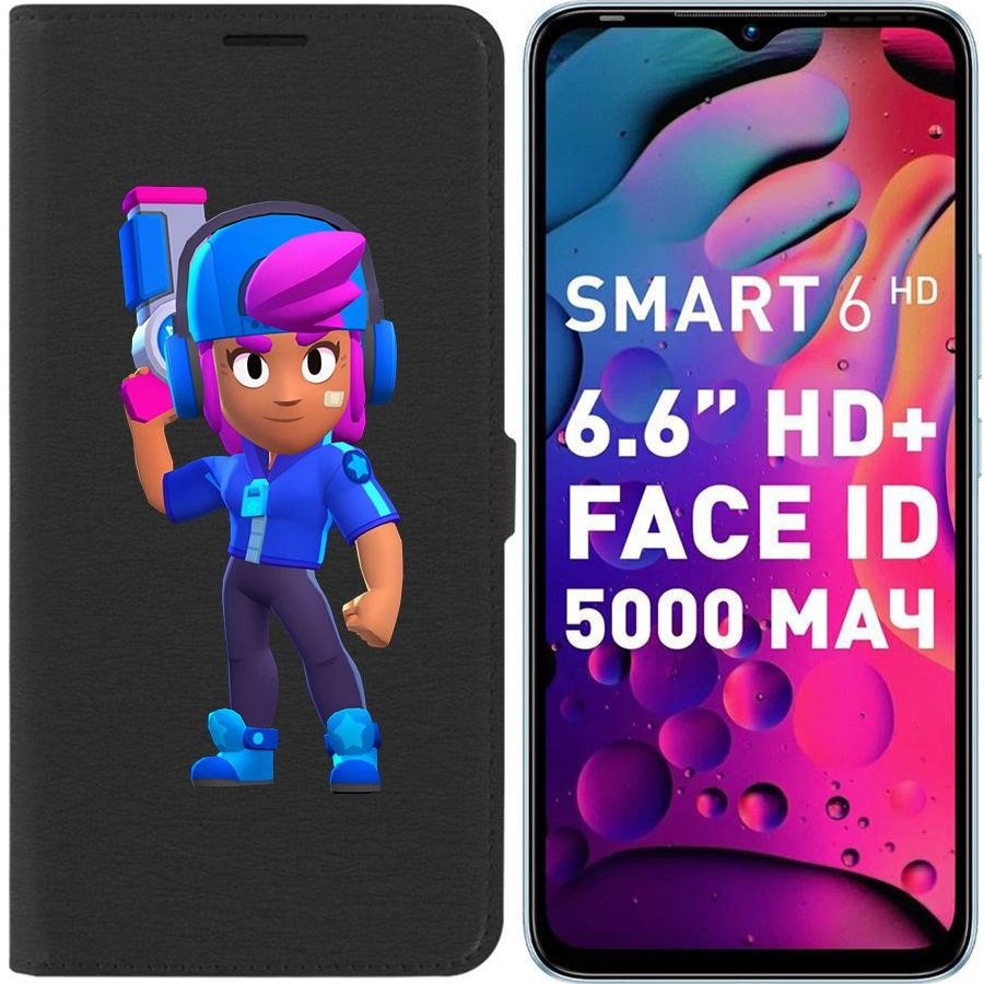 

Чехол-книжка Eco для Infinix Smart 6 HD Brawl Stars-Звёздная Шелли (черный)