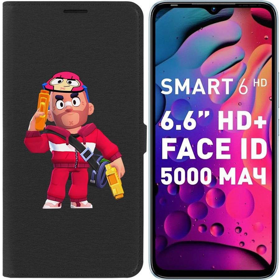

Чехол-книжка Eco для Infinix Smart 6 HD Brawl Stars-Красавчик Кольт (черный)