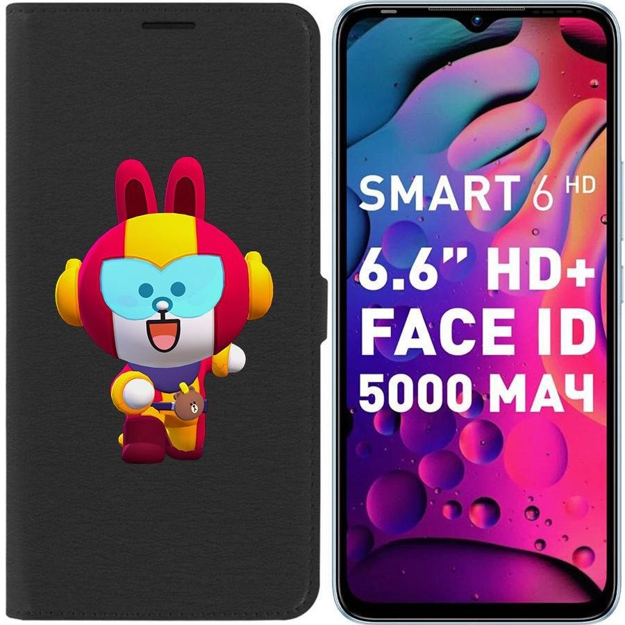 

Чехол-книжка Eco для Infinix Smart 6 HD Brawl Stars-Кони Макс (черный)