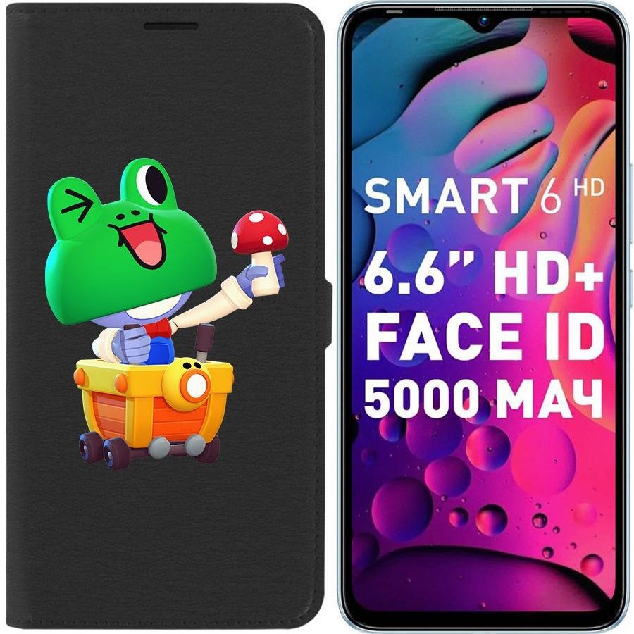 

Чехол-книжка Eco для Infinix Smart 6 HD Brawl Stars-Леонард Карл (черный)