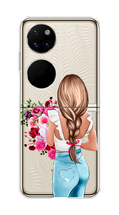 

Чехол на Huawei P50 Pocket "Девушка с цветами", Коричневый;розовый;голубой, 6107450-6