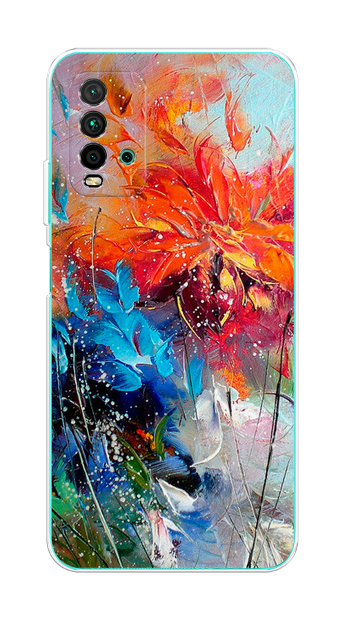 

Чехол на Xiaomi Redmi 9T "Абстрактные цветы", Оранжевый;синий, 39850-4