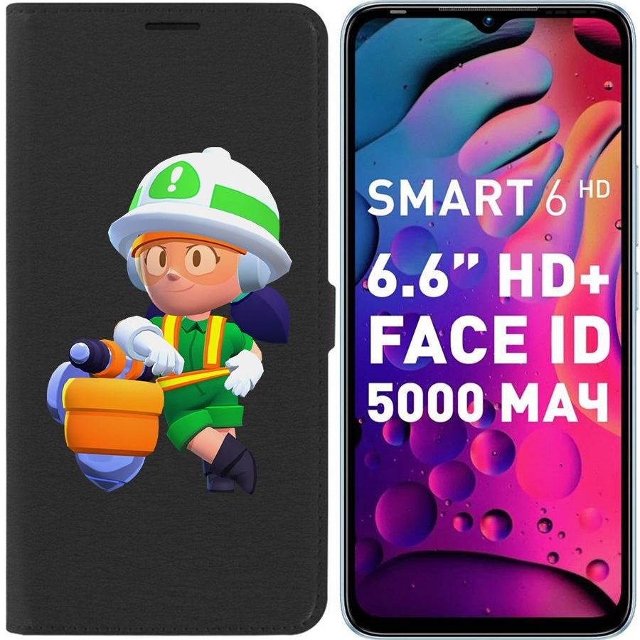 

Чехол-книжка Eco для Infinix Smart 6 HD Brawl Stars-Строительница Джеки (черный)