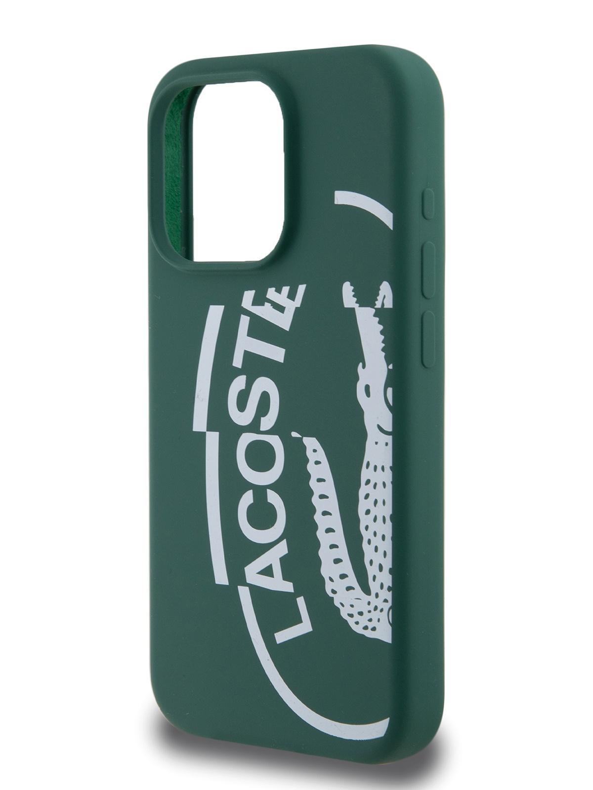 Чехол Lacoste для iPhone 15 Pro с эффектом Soft-touch Oval logo Hard Green