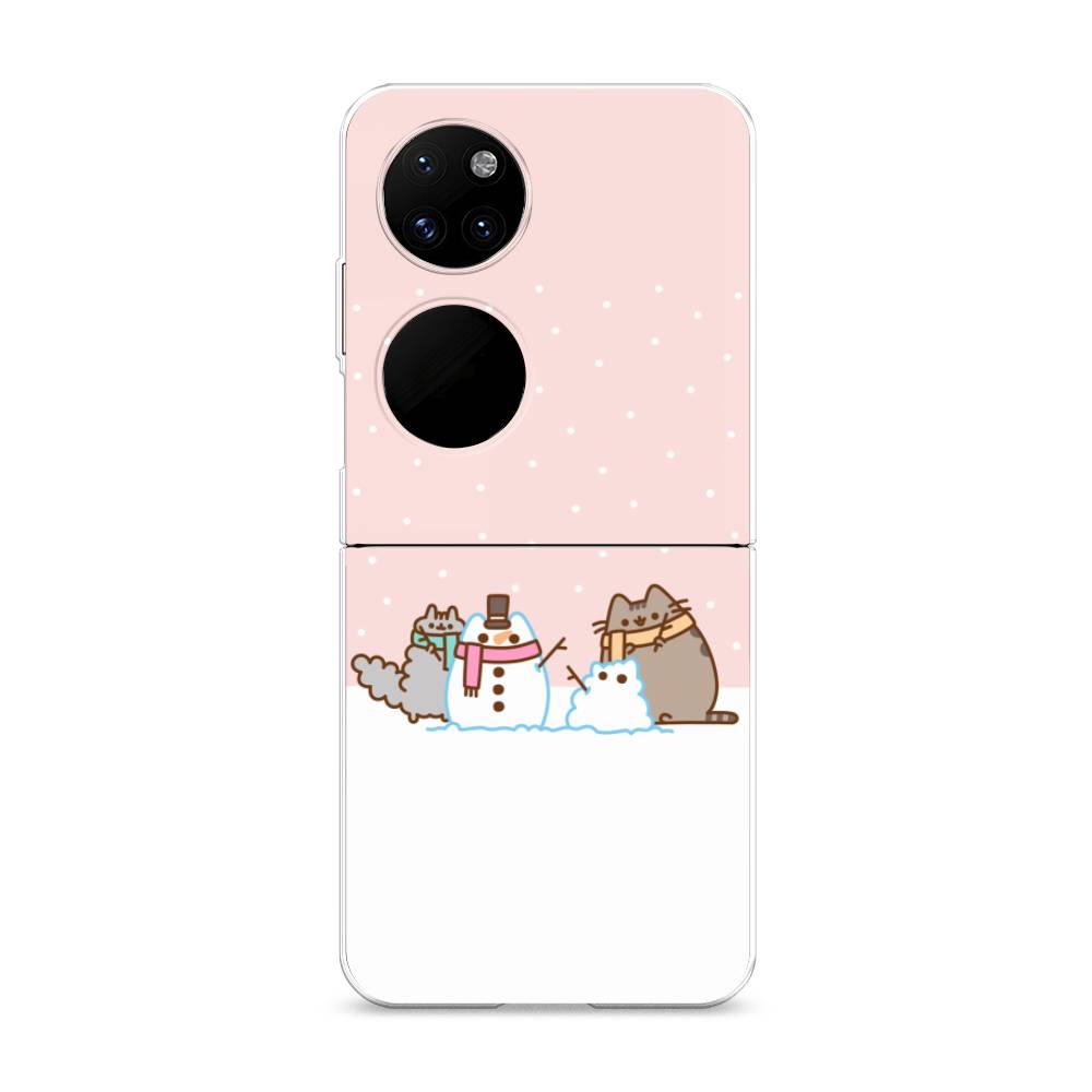 

Чехол на Huawei P50 Pocket "Котики в снегу", Розовый;белый;серый, 6107450-5