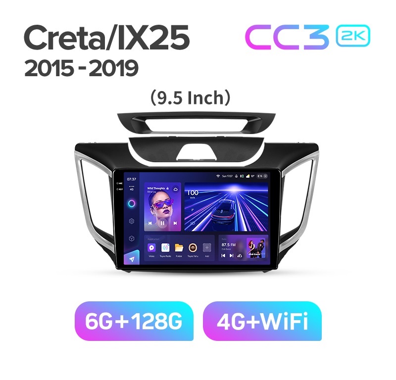 Магнитола HYUNDAI CRETA 2015-2019 г рамка 9 дюймов CC3 2K 6128ГБ 4089000₽