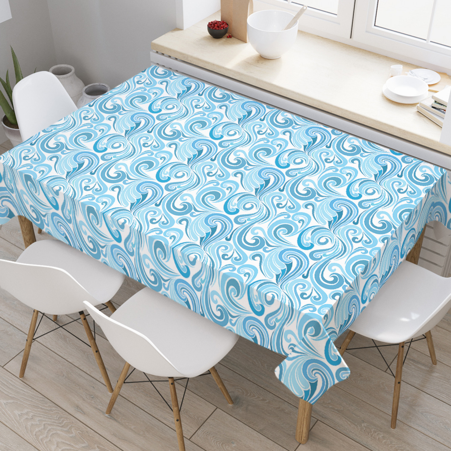 

Скатерть прямоугольная JoyArty "Волны завитками" из сатена, 120x145 см, Волны завитками