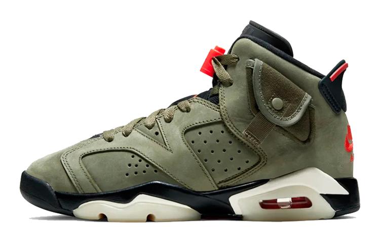 

Кроссовки унисекс Jordan Travis Scott x Air Jordan 6 Medium Olive' TS GS хаки 36.5 EU, Travis Scott x Air Jordan 6 Medium Olive' TS GS