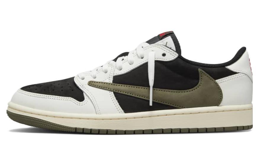 

Кеды унисекс Jordan Travis Scott x Air Jordan 1 Low Medium Olive 5.0 разноцветные 42 EU, Разноцветный, Travis Scott x Air Jordan 1 Low Medium Olive 5.0