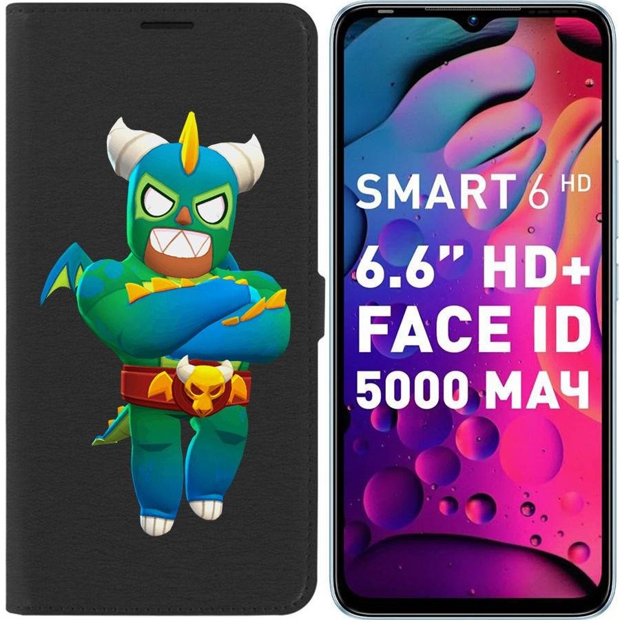 

Чехол-книжка Eco для Infinix Smart 6 HD Brawl Stars-Эль Дракон Вердозо (черный)