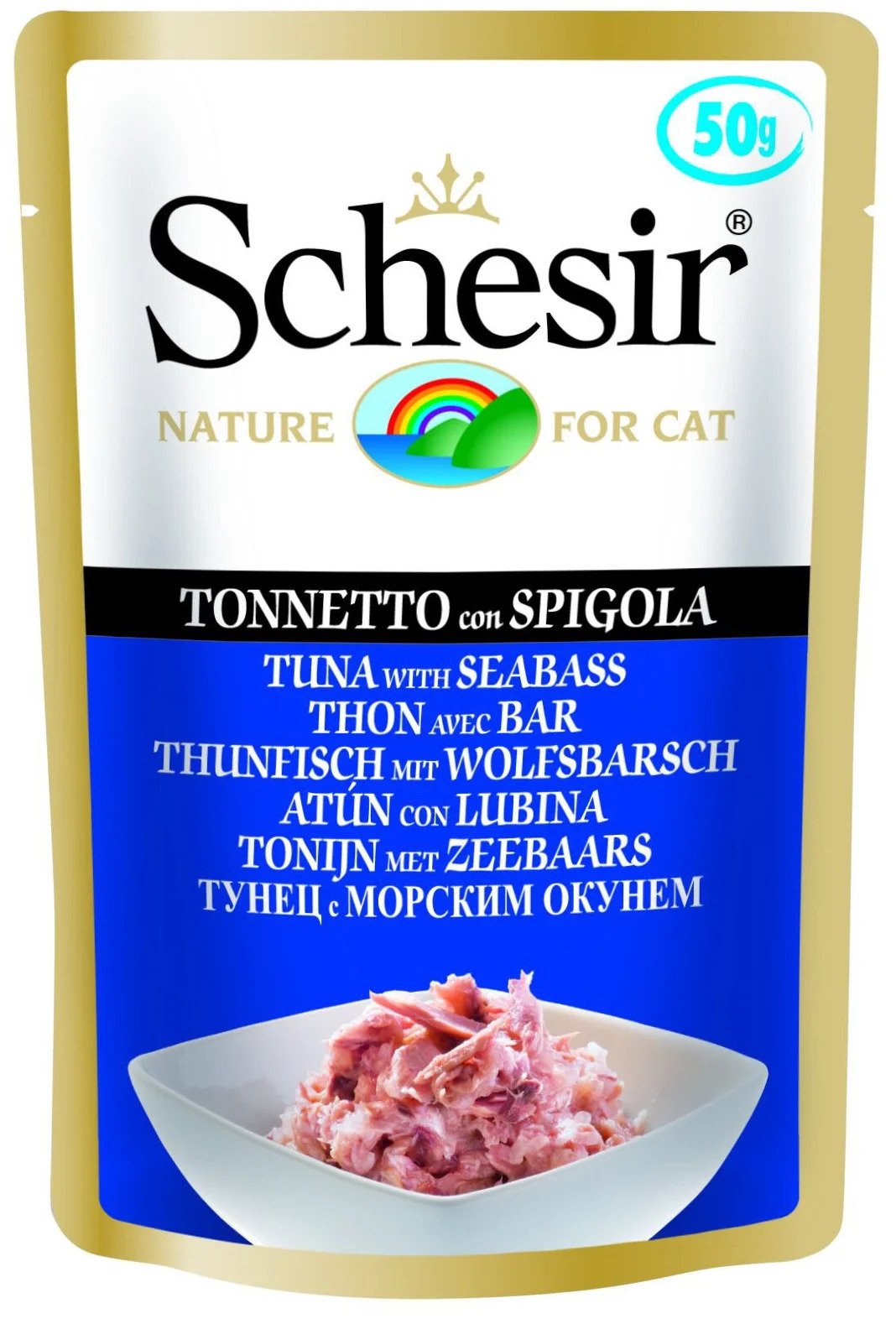 фото Влажный корм для кошек schesir, морской окунь, тунец, 30шт по 50г
