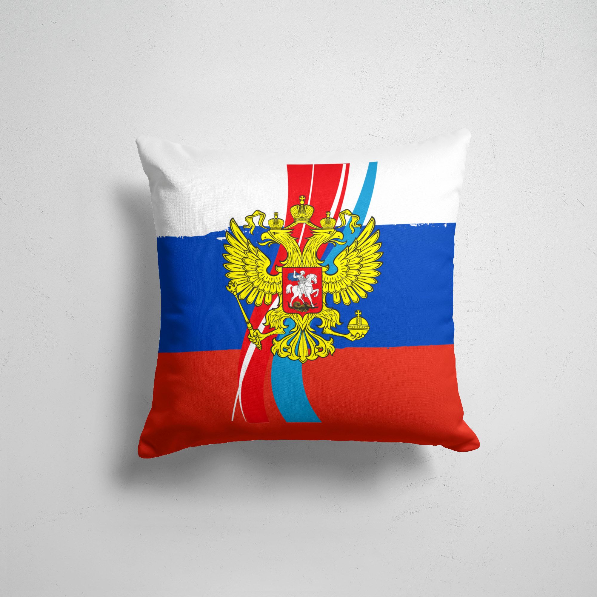 

Подушка декоративная 45х45см Патриотичные Флаг России Герб, Разноцветный