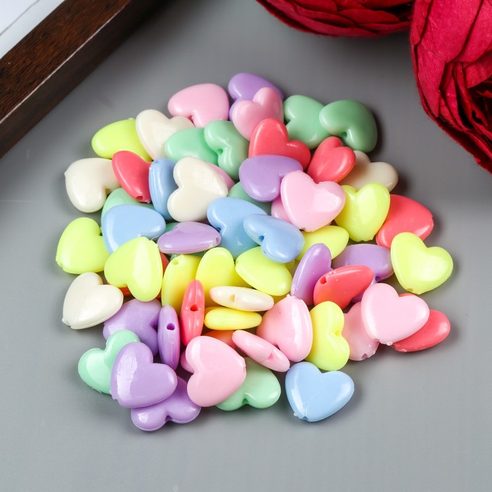 фото Набор бусин для творчества пластик сердечки - неоновые тона набор 60 шт 1,3х1,5х0,5 см арт узор