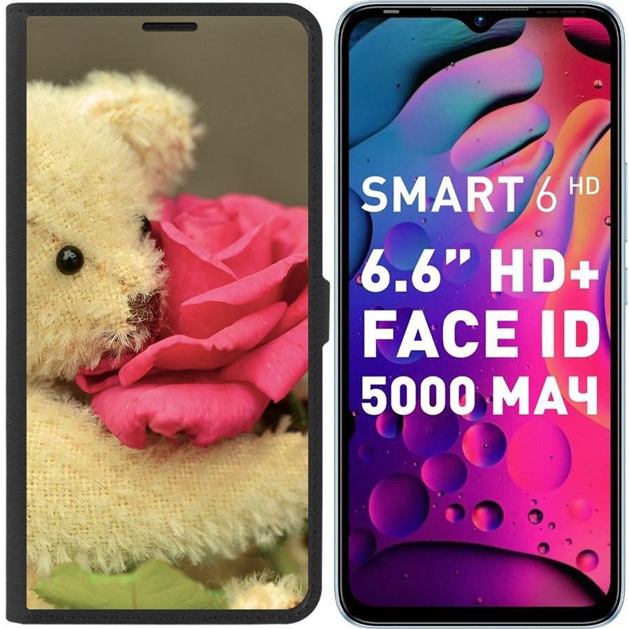 

Чехол-книжка Eco для Infinix Smart 6 HD Медвежонок с розой (черный)