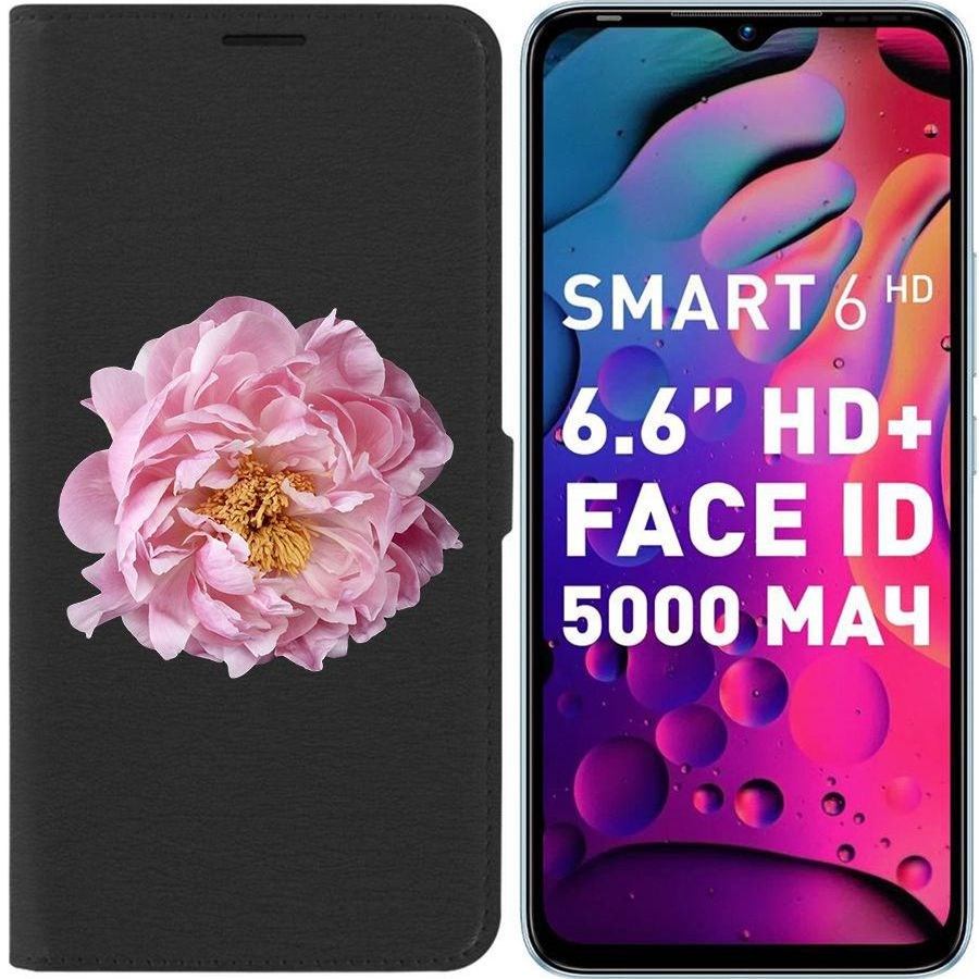 

Чехол-книжка Eco для Infinix Smart 6 HD Розовый пион (черный)